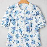 Sky Blue Floral Puff Sleeve Shirt - Perfect Resort Wear - Beach Babes Beachwear - Fort Lauderdale
