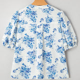 Sky Blue Floral Puff Sleeve Shirt - Perfect Resort Wear - Beach Babes Beachwear - Fort Lauderdale