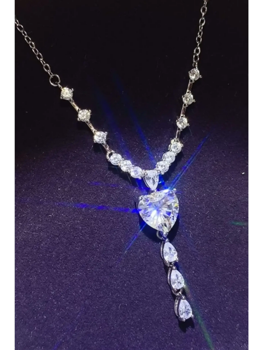 Brilliant 3 Carat Sterling Silver Necklace with Heart Pendant3 carat sterling silver necklace with heart-shaped and round sparkling stones