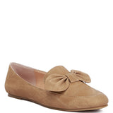 Rag Company women's denim bow loafers in tan with large bow detail on top
