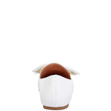 Back view of Rag Company women's denim bow loafers in white with brown sole
