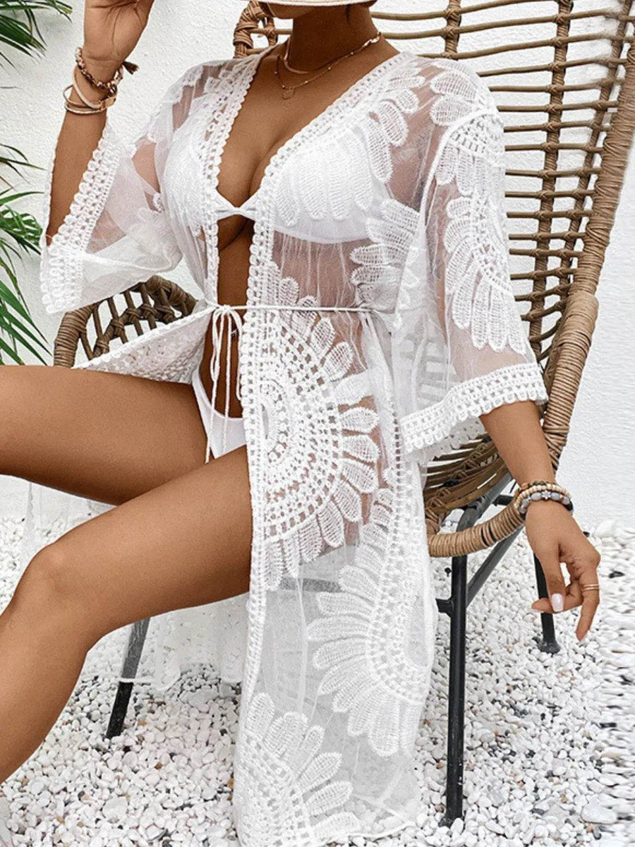 Chic Lace Open-Front Longline Cover-Up - Lightweight Style - Beach Babes Beachwear - Fort Lauderdale