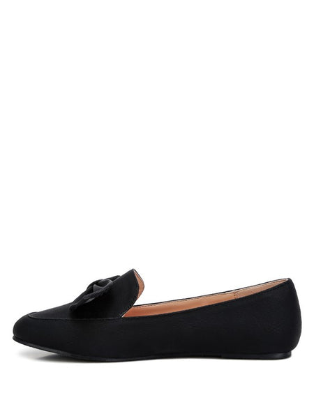 Rag Company women's denim bow loafers in black with a flat sole and decorative bow detail