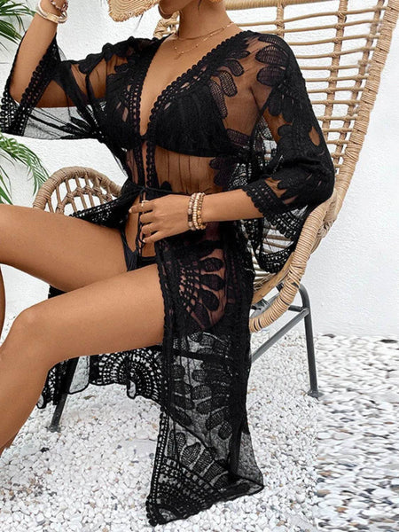 Chic Lace Open-Front Longline Cover-Up - Lightweight Style - Beach Babes Beachwear - Fort Lauderdale