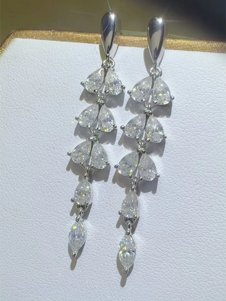 Elegant 6 Carat Drop Earrings featuring cascading pear-shaped clear gemstones in silver setting