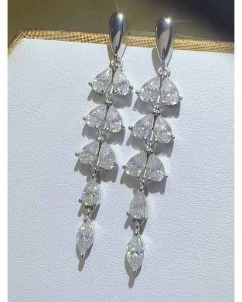 Elegant 6 Carat Drop Earrings featuring cascading pear-shaped clear gemstones in silver setting