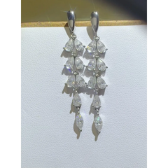 Elegant 6 Carat Drop Earrings with multiple pear-shaped clear stones in silver setting