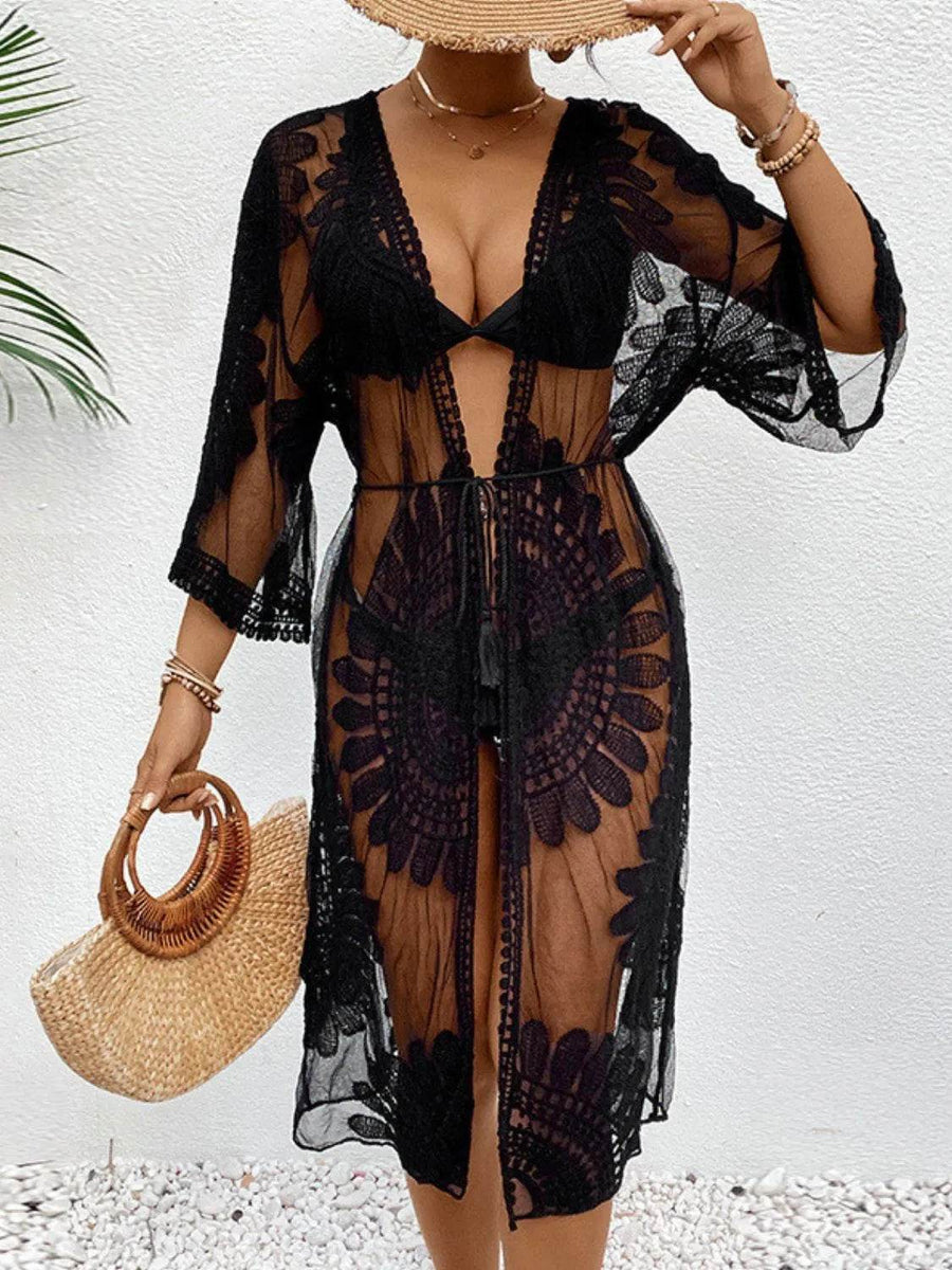 Chic Lace Open-Front Longline Cover-Up - Lightweight Style - Beach Babes Beachwear - Fort Lauderdale