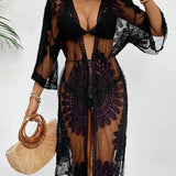 Chic Lace Open-Front Longline Cover-Up - Lightweight Style - Beach Babes Beachwear - Fort Lauderdale