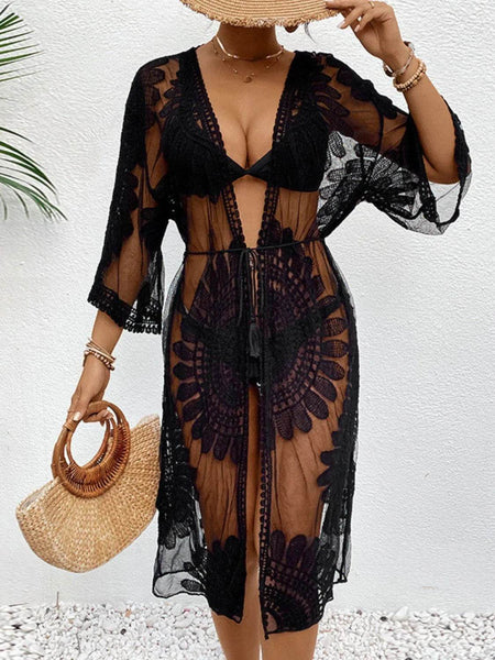 Chic Lace Open-Front Longline Cover-Up - Lightweight Style - Beach Babes Beachwear - Fort Lauderdale