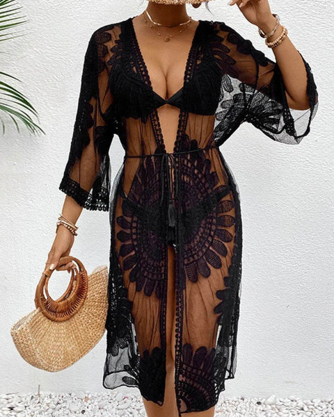 Chic Lace Open-Front Longline Cover-Up - Lightweight Style - Beach Babes Beachwear - Fort Lauderdale