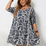 Plus Size Printed V-Neck Half Sleeve Mini Dress - Beach Babes Beachwear - Fort Lauderdale