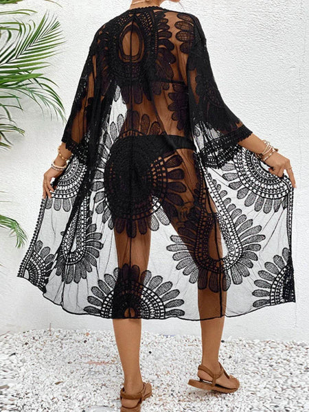Chic Lace Open-Front Longline Cover-Up - Lightweight Style - Beach Babes Beachwear - Fort Lauderdale