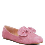 Rag Company women's denim bow loafers in pink with large decorative bow and flat sole