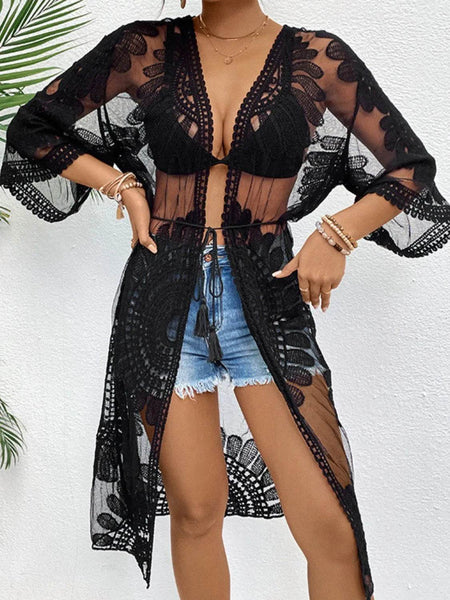 Chic Lace Open-Front Longline Cover-Up - Lightweight Style - Beach Babes Beachwear - Fort Lauderdale