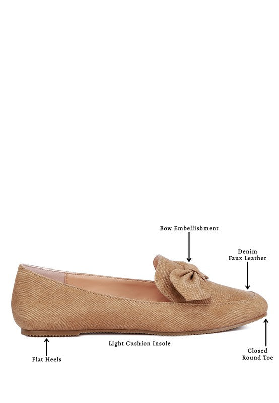 Rag Company women's denim bow loafers with flat heels light cushion insole and closed round toe