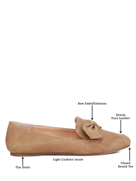 Rag Company women's denim bow loafers with flat heels light cushion insole and closed round toe