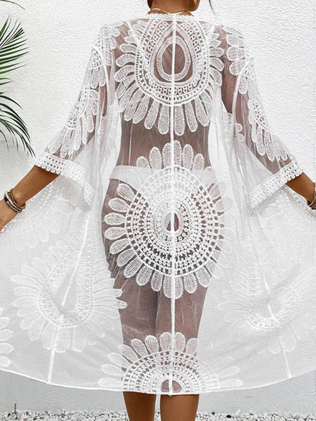 Chic Lace Open-Front Longline Cover-Up - Lightweight Style - Beach Babes Beachwear - Fort Lauderdale