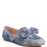 Rag Company women's denim bow loafers featuring a soft denim fabric with a stylish large bow detail