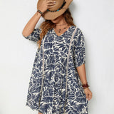 Plus Size Printed V-Neck Half Sleeve Mini Dress - Beach Babes Beachwear - Fort Lauderdale