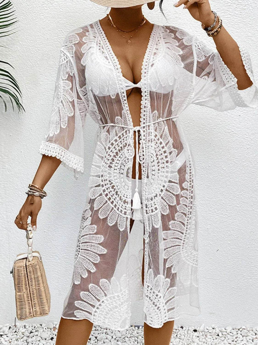 Chic Lace Open-Front Longline Cover-Up - Lightweight Style - Beach Babes Beachwear - Fort Lauderdale