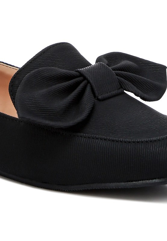 Rag Company women's denim bow loafers in black with decorative bow detail on front
