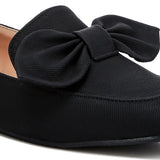 Rag Company women's denim bow loafers in black with decorative bow detail on front