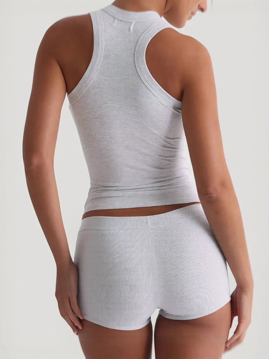 Cute Ribbed Knit Tank Top and Shorts Set perfect for casual summer days