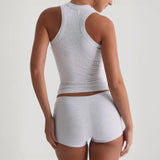 Cute Ribbed Knit Tank Top and Shorts Set perfect for casual summer days