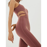 Babe Beachwaer asymmetrical neck activewear jumpsuit for women in mauve with side cut-out design