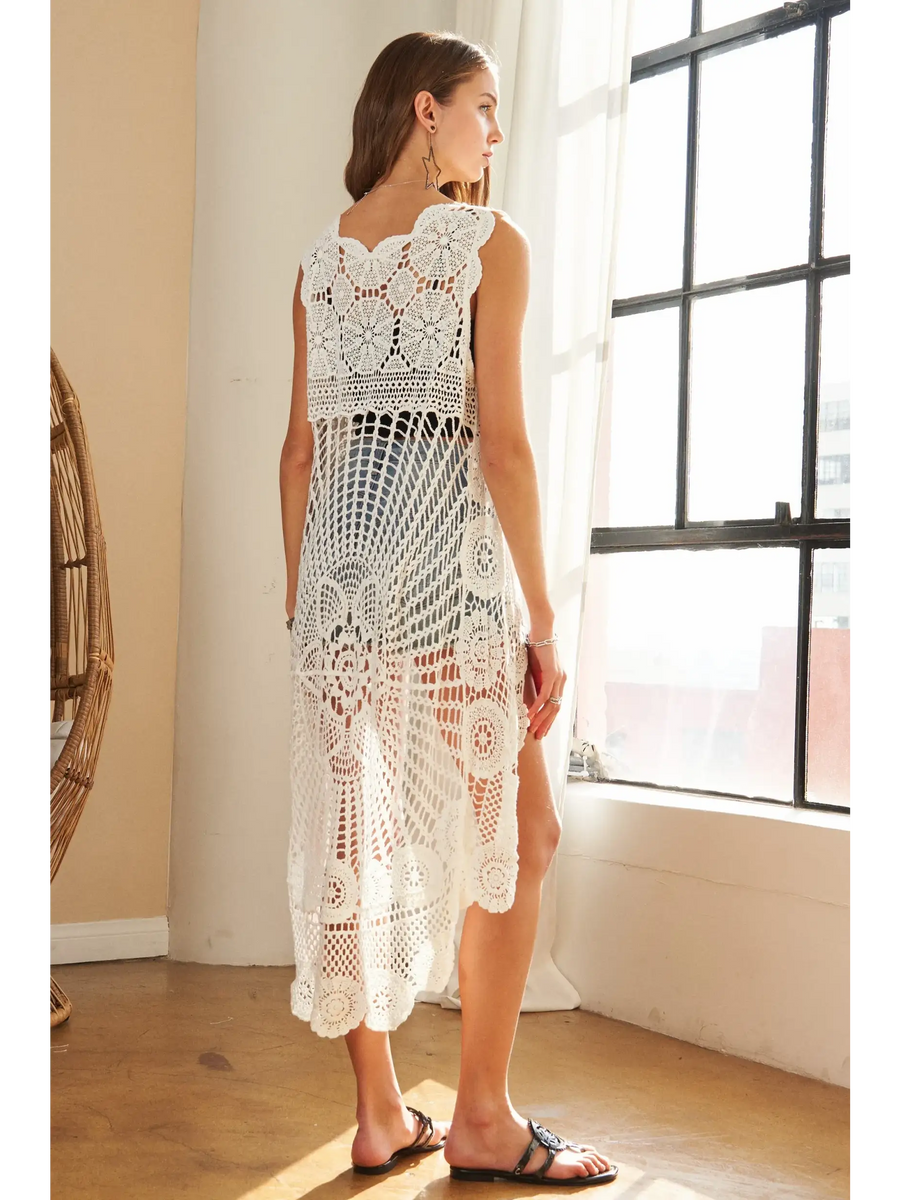 White Hi-low Crochet Tunic Top - Beach Babes Beachwear - Fort Lauderdale