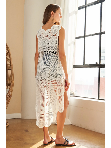 White Hi-low Crochet Tunic Top - Beach Babes Beachwear - Fort Lauderdale