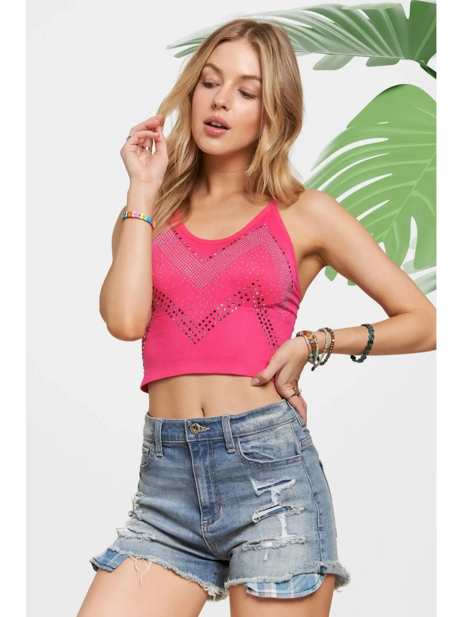 Pink Rhinestone Crop Top - Beach Babes Beachwear - Fort Lauderdale