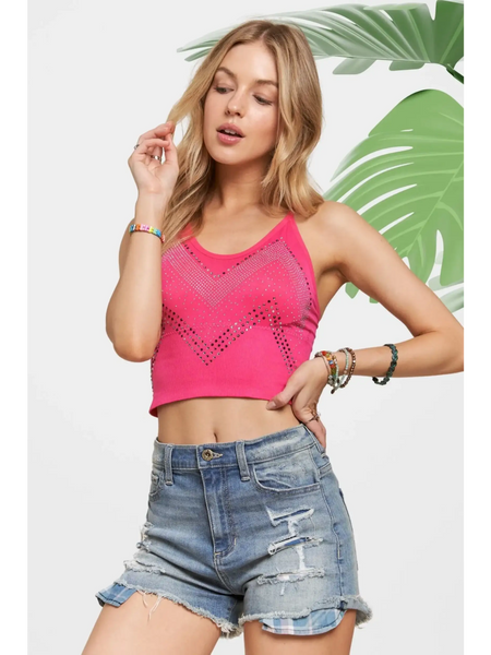 Pink Rhinestone Crop Top - Beach Babes Beachwear - Fort Lauderdale