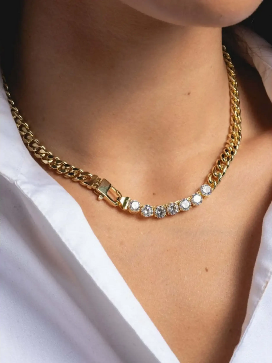 Trendsi gold necklace with sparkling stones for affordable gold jewelry for beachwear style