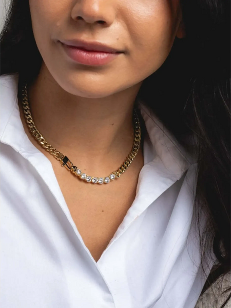 Trendsi gold chain necklace with clear stones perfect affordable gold jewelry for beachwear