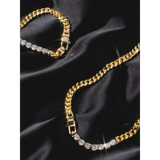 Trendsi gold chain necklace with clear stones, stylish affordable gold jewelry for beachwear on black fabric