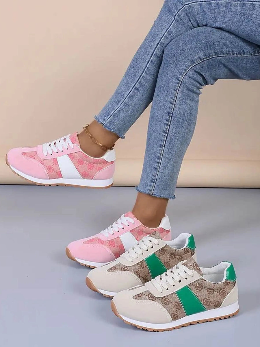 Trendsi affordable summer flat sneakers in pink and beige with green accents for casual wear