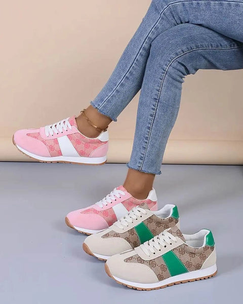 Trendsi affordable summer flat sneakers in pink and beige with green accents for casual wear