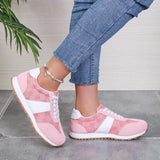 Trendsi affordable summer flat sneakers in pink and white with floral pattern and lace-up design