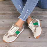 Trendsi affordable summer flat sneakers with green accent and beige patterned design on wooden floor