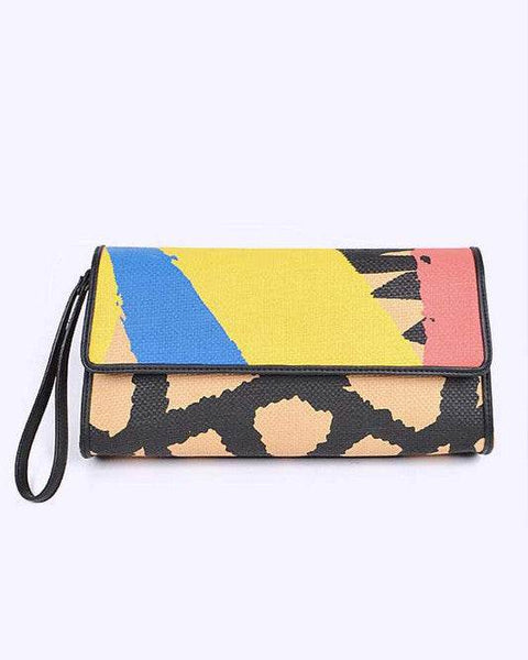Babe Beachwaer artsy multi color stylish resort clutch for women with geometric pattern and wrist strap