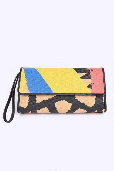 Babe Beachwaer artsy multi color stylish resort clutch for women with geometric pattern and wrist strap
