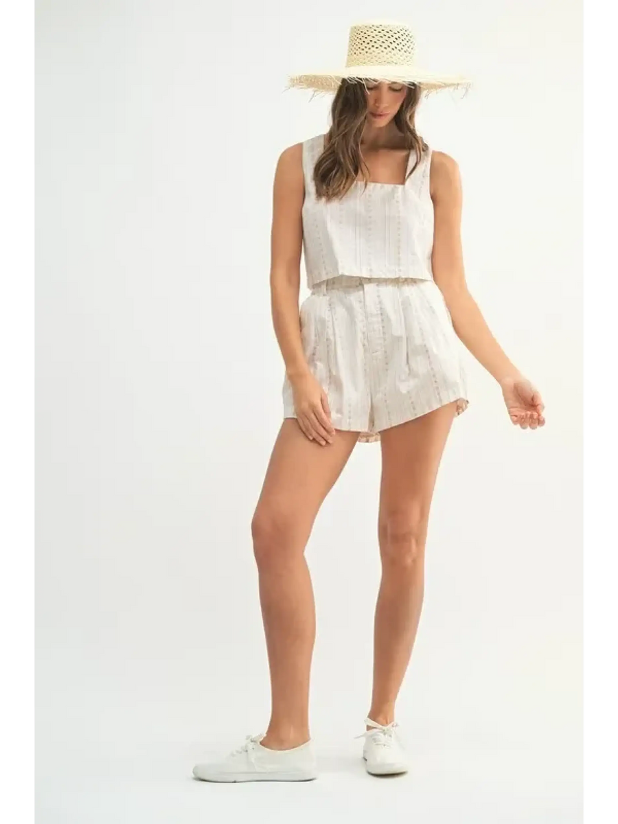 Babe Beachwear White Beach Summer Crop top Short set with sleeveless crop top and high-waisted shorts