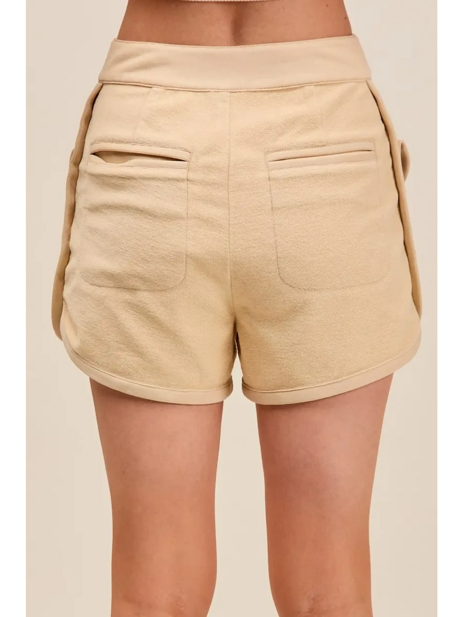 Trendsi beige High Rise Cargo Shorts with back pockets and comfortable fit for casual wear