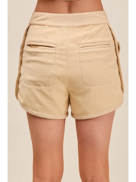 Trendsi beige High Rise Cargo Shorts with back pockets and comfortable fit for casual wear