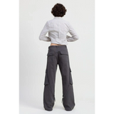 Emory Park relaxed cargo pants for women in dark gray with large pockets and wide leg design