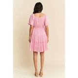 Trendsi midi dress in Barbie pink resort wear with tiered skirt and smocked back detail
