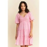 Trendsi Barbie pink resort wear midi dress with v-neck and flutter sleeves