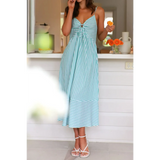 Trendsi beach midi dress with blue and white stripes and thin straps perfect for summer outings